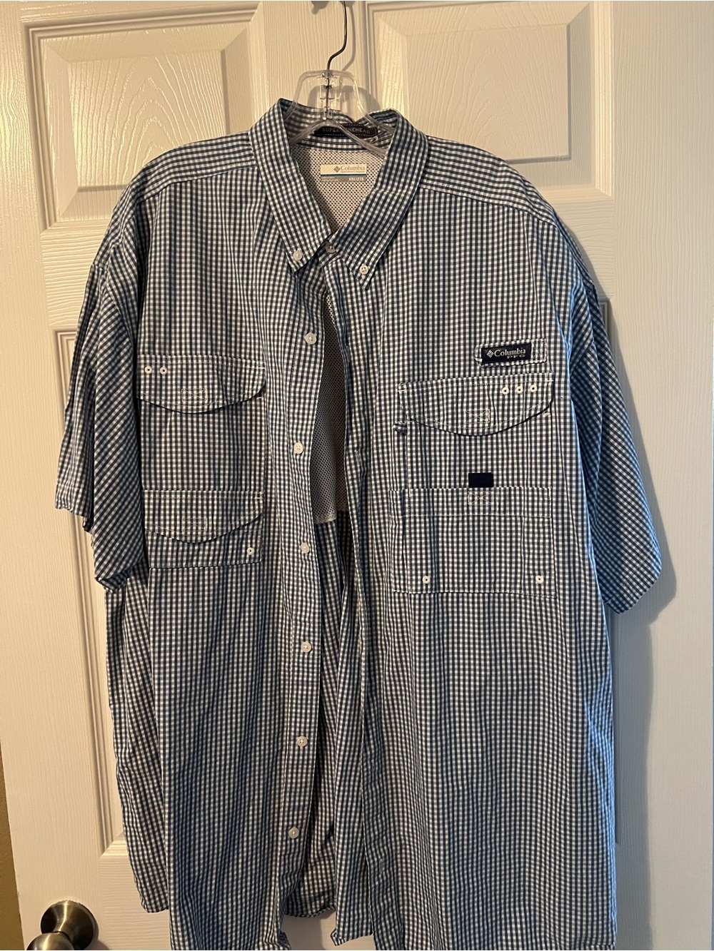 Columbia Men's Navy & White Gingham Short Sleeve Button-Down Shirt